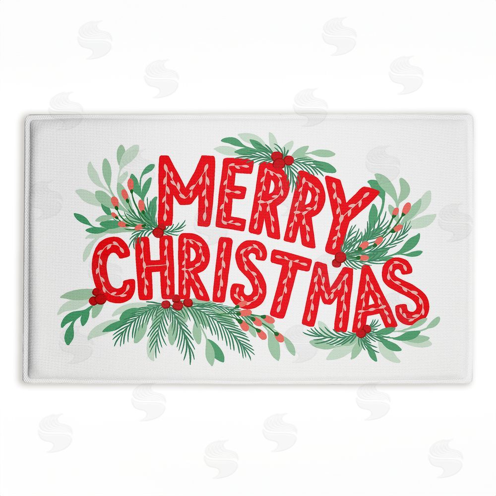 Heather McLaughlin Merry Christmas with Seasonal Greenery Plush Bathroom Floor Mat
