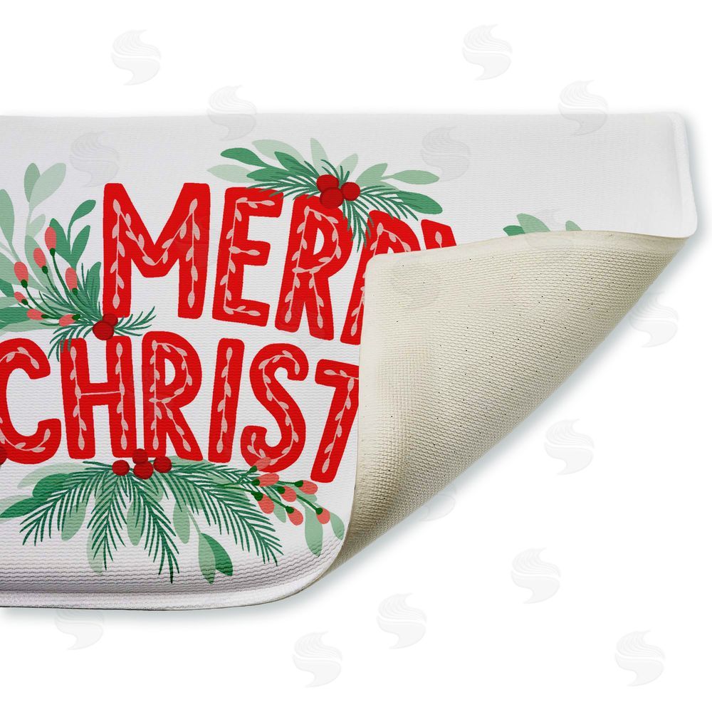 Heather McLaughlin Merry Christmas with Seasonal Greenery Plush Bathroom Floor Mat