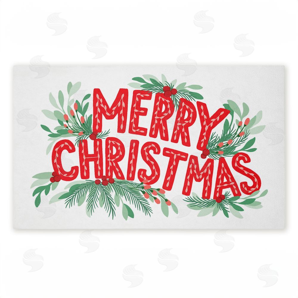 Heather McLaughlin Merry Christmas with Seasonal Greenery Unwoven Outdoor Door Mat