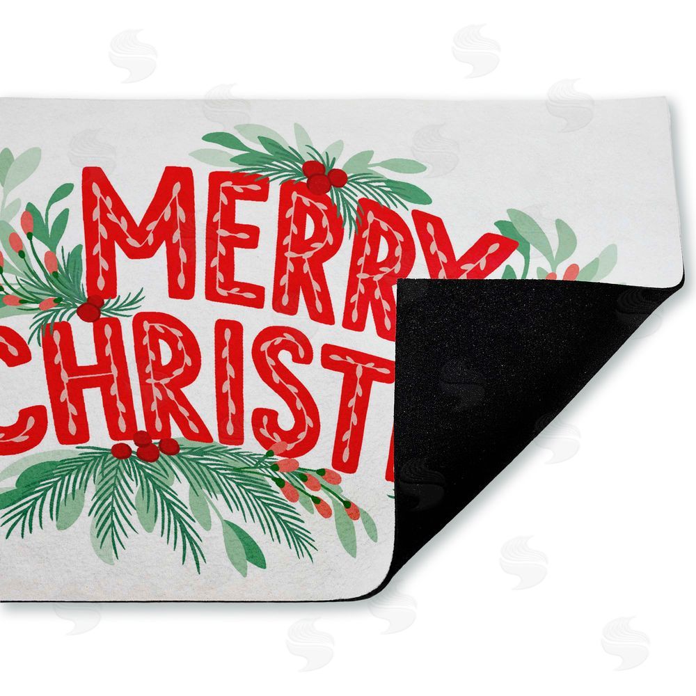 Heather McLaughlin Merry Christmas with Seasonal Greenery Unwoven Outdoor Door Mat