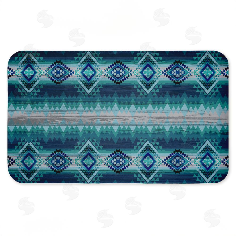 Jennifer Ellory Blue Boho Geometric Kitchen Floor Mat