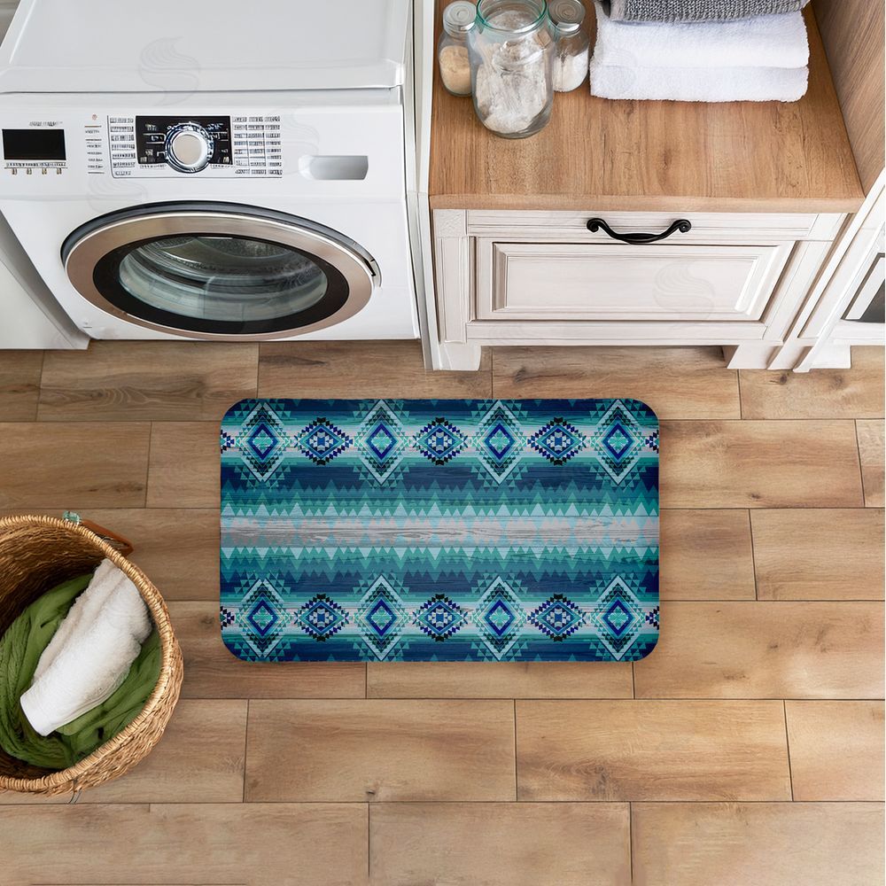 Jennifer Ellory Blue Boho Geometric Kitchen Floor Mat