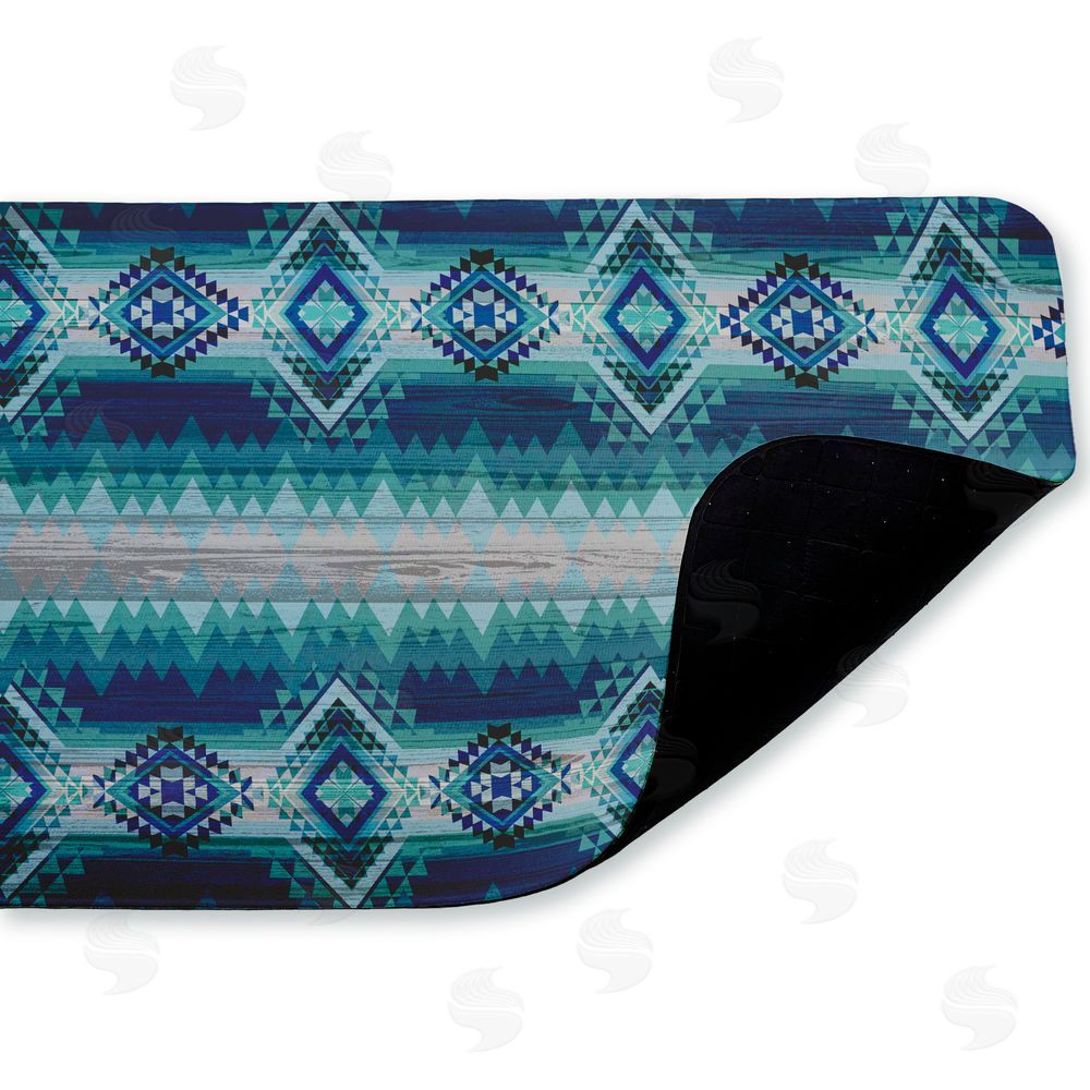 Jennifer Ellory Blue Boho Geometric Kitchen Floor Mat