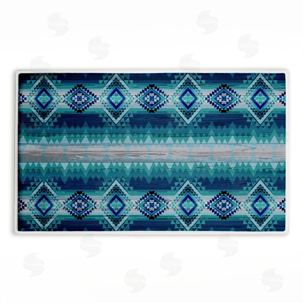 Jennifer Ellory Blue Boho Geometric Plush Bathroom Floor Mat