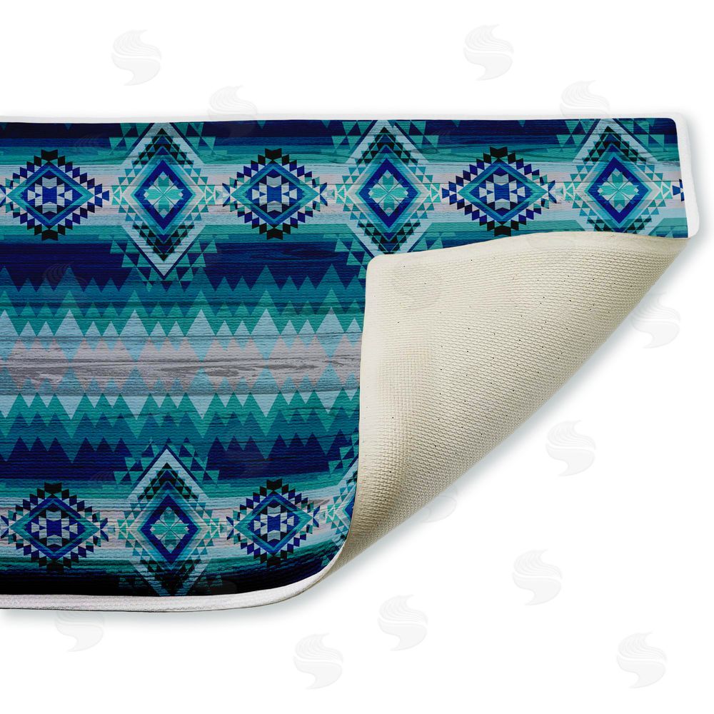 Jennifer Ellory Blue Boho Geometric Plush Bathroom Floor Mat