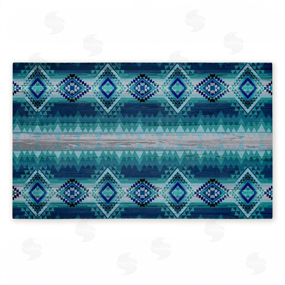 Jennifer Ellory Blue Boho Geometric Unwoven Outdoor Door Mat