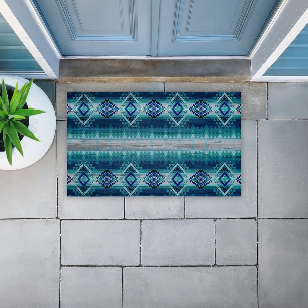 Jennifer Ellory Blue Boho Geometric Unwoven Outdoor Door Mat