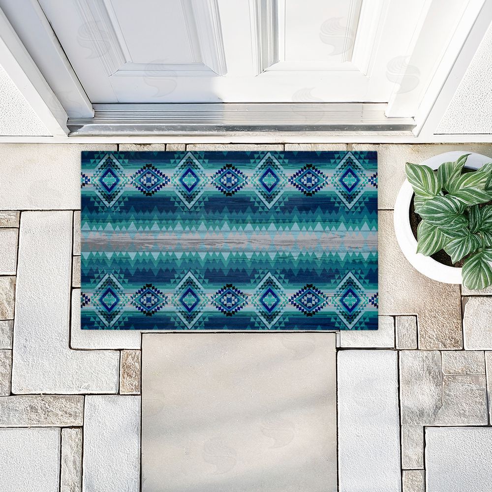 Jennifer Ellory Blue Boho Geometric Unwoven Outdoor Door Mat