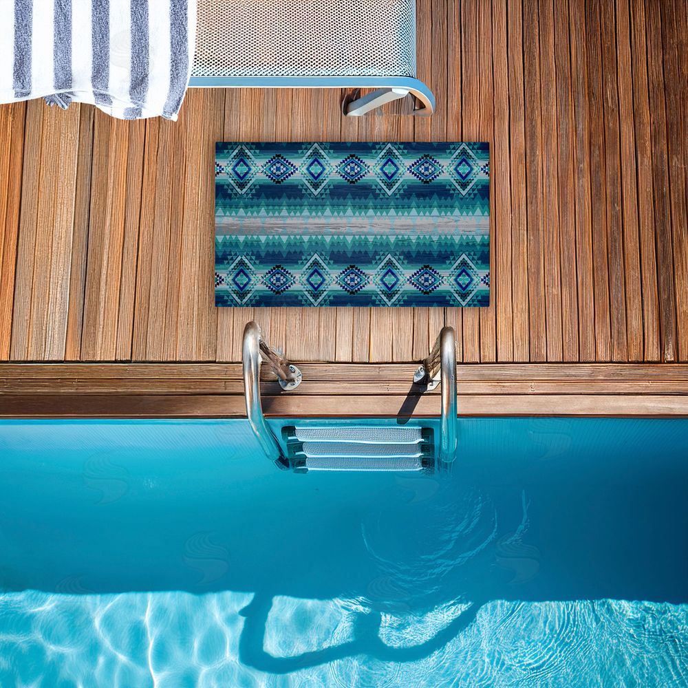 Jennifer Ellory Blue Boho Geometric Unwoven Outdoor Door Mat
