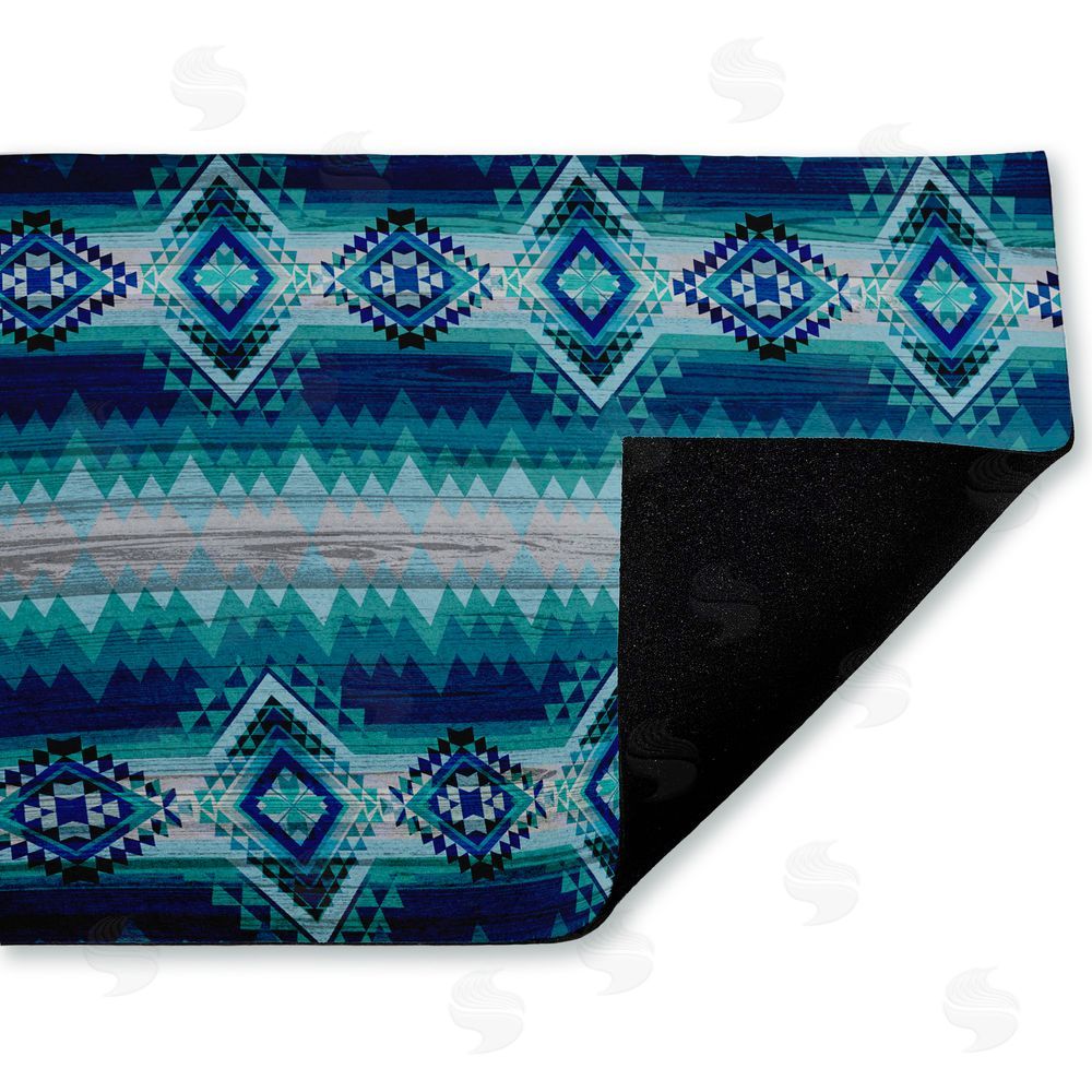 Jennifer Ellory Blue Boho Geometric Unwoven Outdoor Door Mat