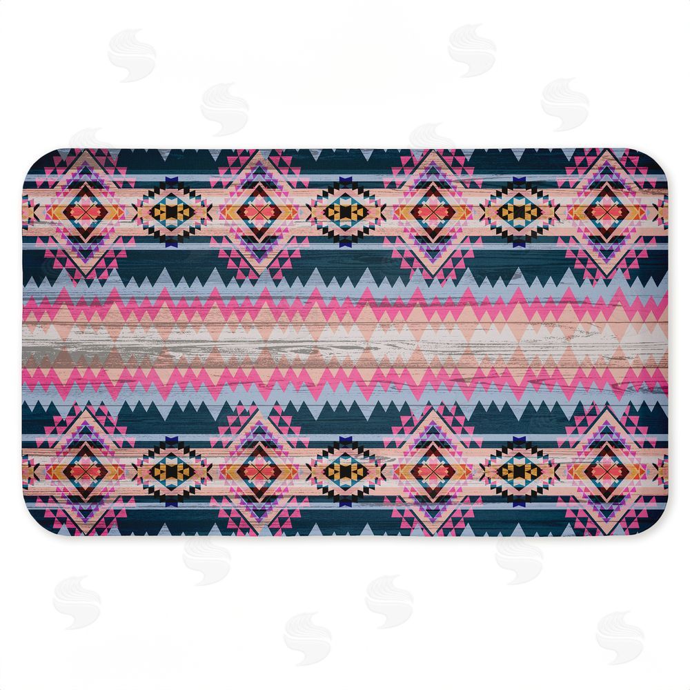 Jennifer Ellory Boho Geometric Pink & Blue Kitchen Floor Mat