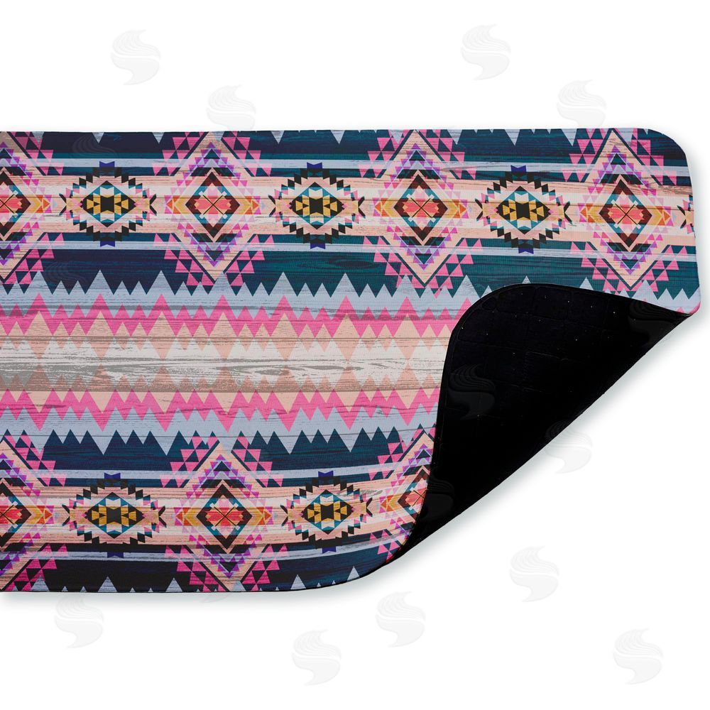 Jennifer Ellory Boho Geometric Pink & Blue Kitchen Floor Mat