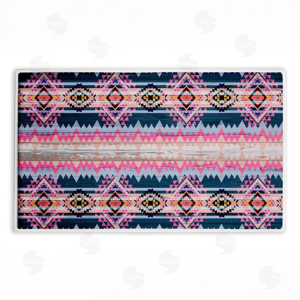 Jennifer Ellory Boho Geometric Pink & Blue Plush Bathroom Floor Mat