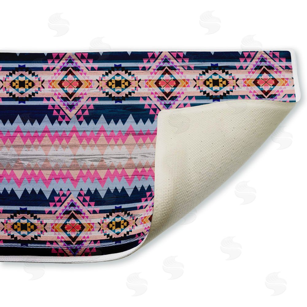 Jennifer Ellory Boho Geometric Pink & Blue Plush Bathroom Floor Mat