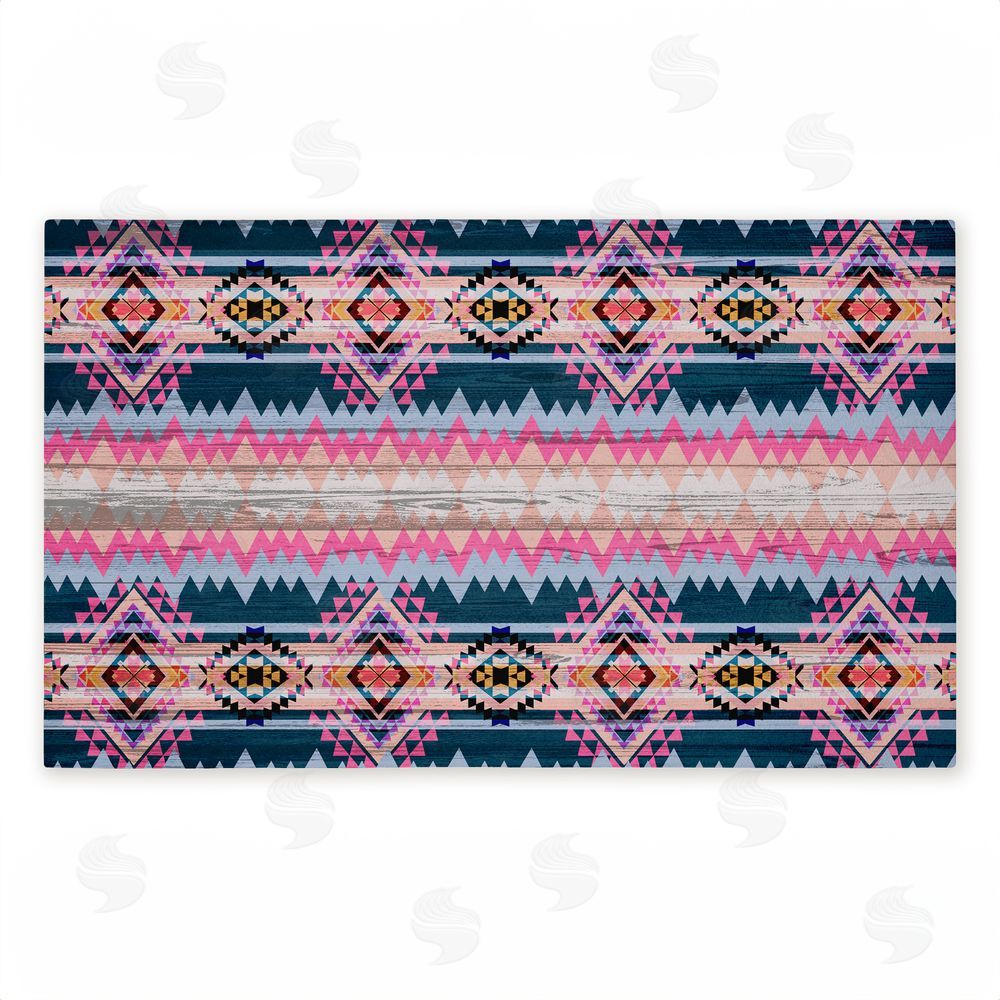 Jennifer Ellory Boho Geometric Pink & Blue Unwoven Outdoor Door Mat