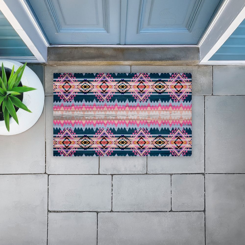 Jennifer Ellory Boho Geometric Pink & Blue Unwoven Outdoor Door Mat