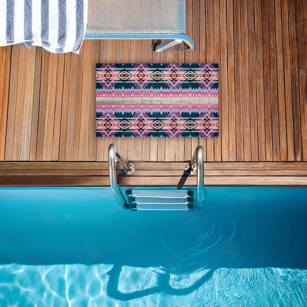 Jennifer Ellory Boho Geometric Pink & Blue Unwoven Outdoor Door Mat