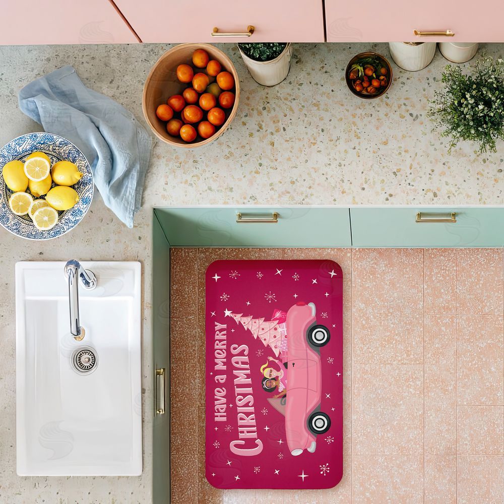 Darlene Seale Midcentury Pink Christmas Kitchen Floor Mat