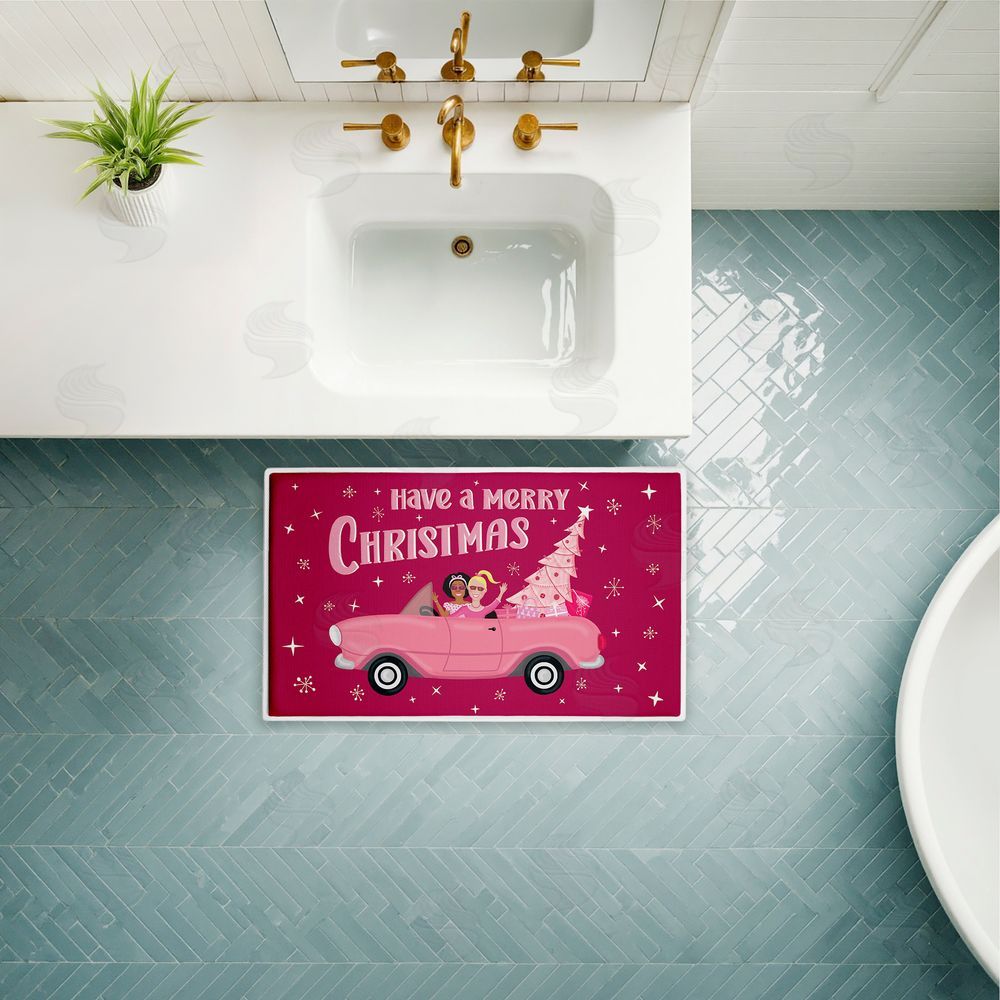Darlene Seale Midcentury Pink Christmas Plush Bathroom Floor Mat