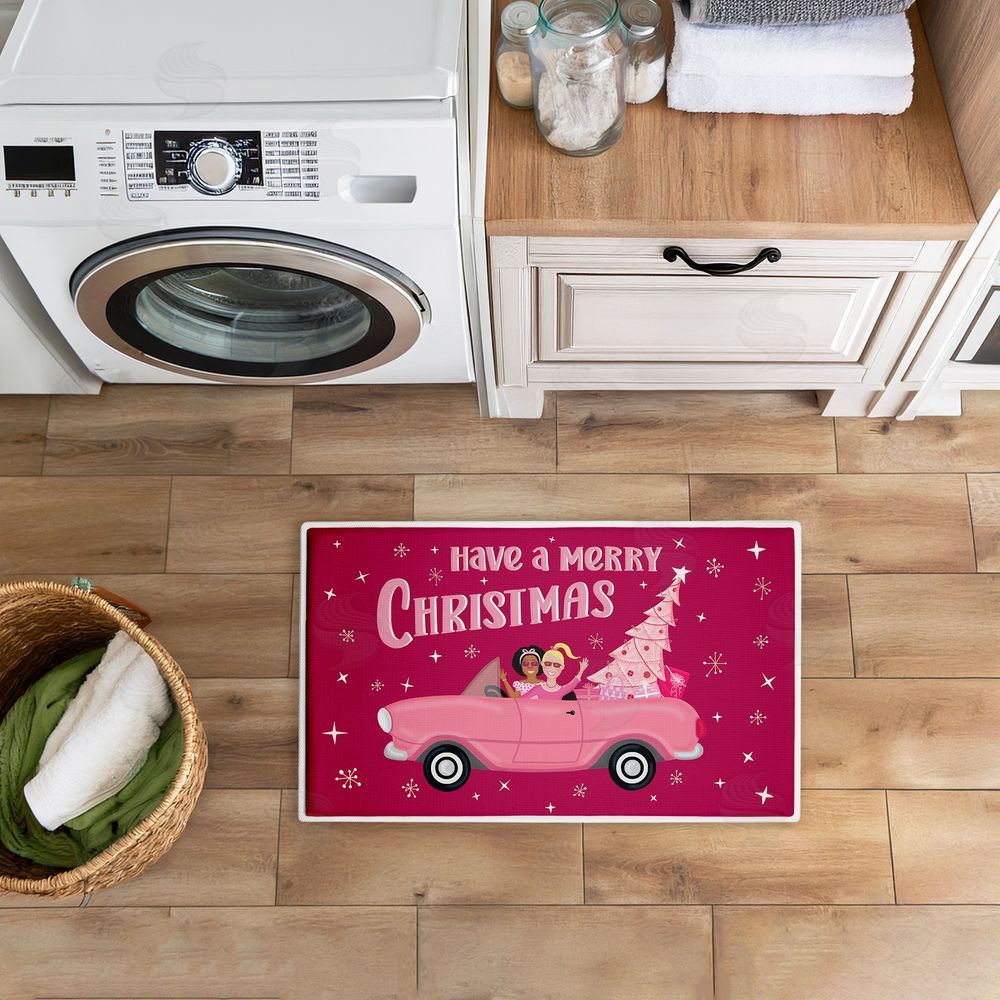 Darlene Seale Midcentury Pink Christmas Plush Bathroom Floor Mat
