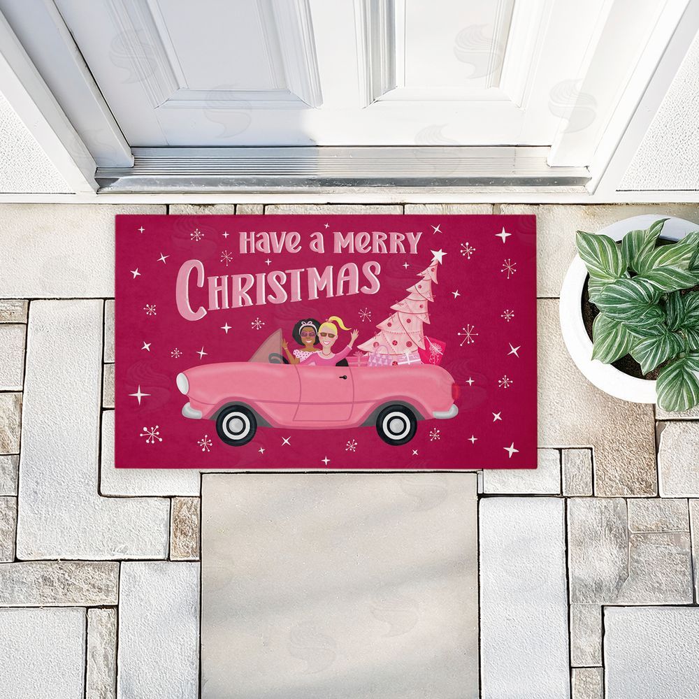 Darlene Seale Midcentury Pink Christmas Unwoven Outdoor Door Mat