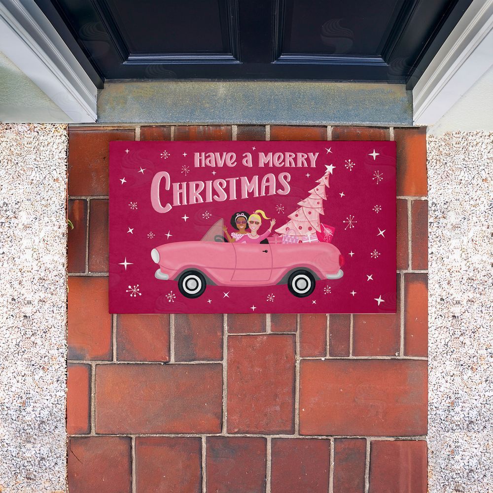 Darlene Seale Midcentury Pink Christmas Unwoven Outdoor Door Mat