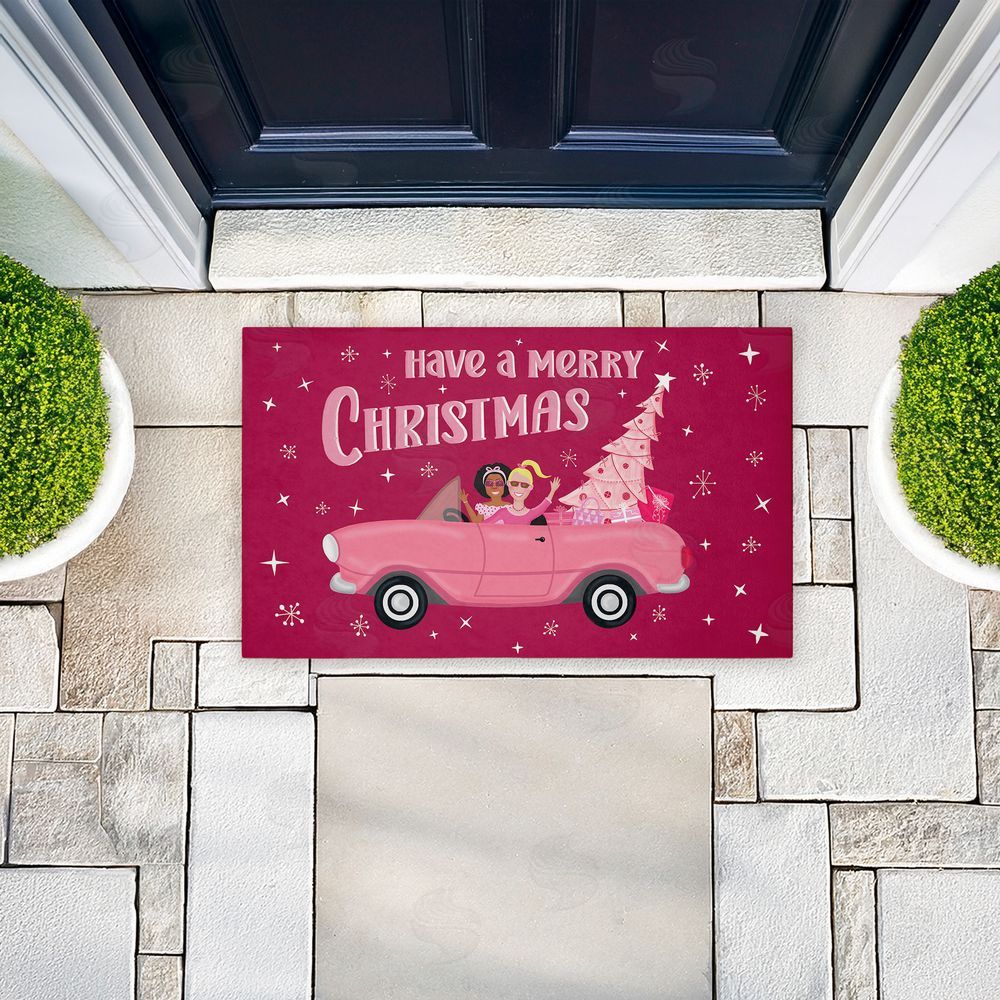 Darlene Seale Midcentury Pink Christmas Unwoven Outdoor Door Mat