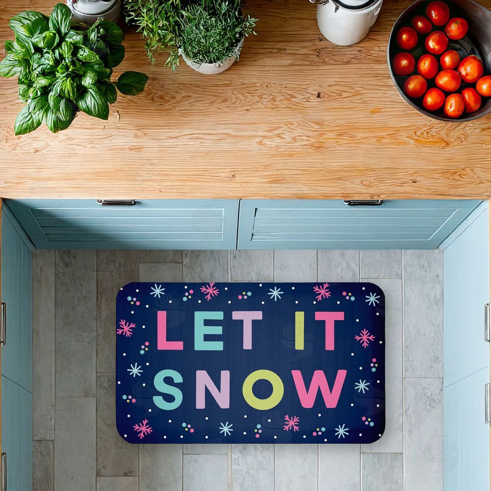 Emily Cromwell Purple Tone Let It Snow Kitchen Floor Mat