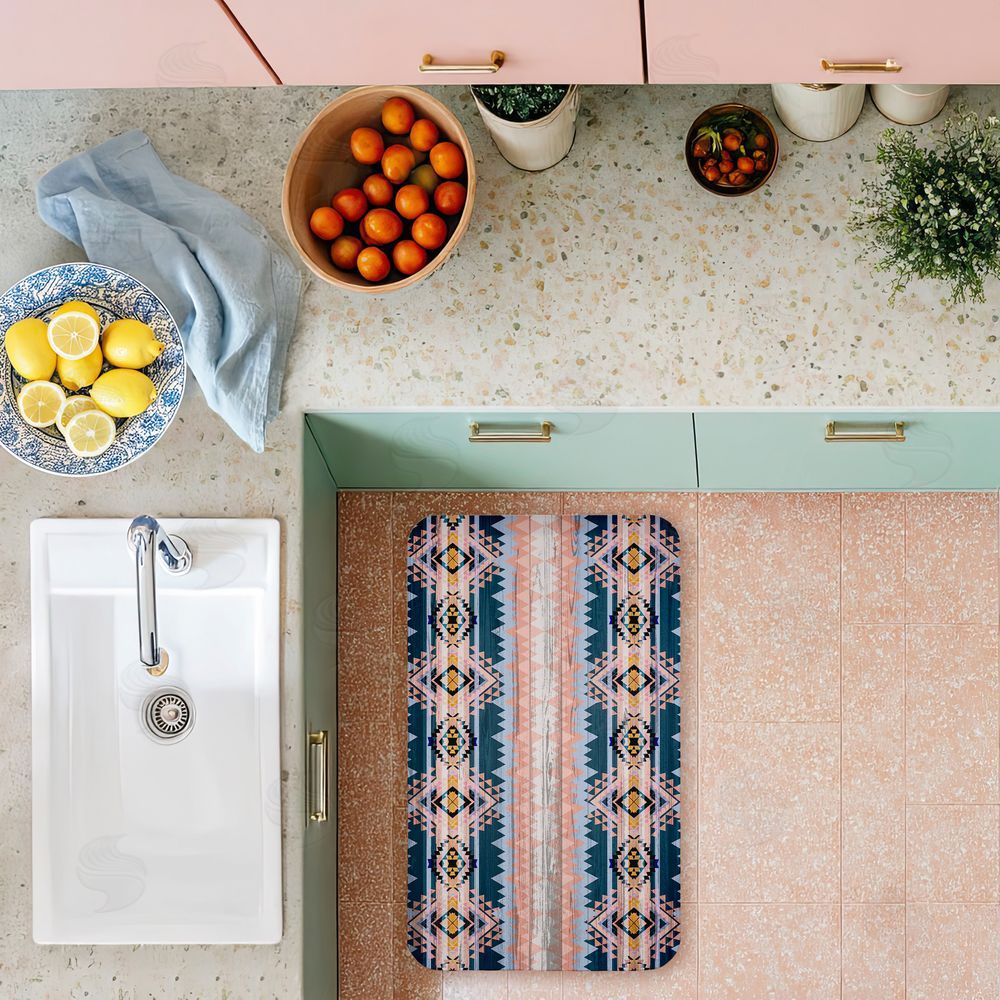 Jennifer Ellory Geometric Boho Vibe Stripes Kitchen Floor Mat