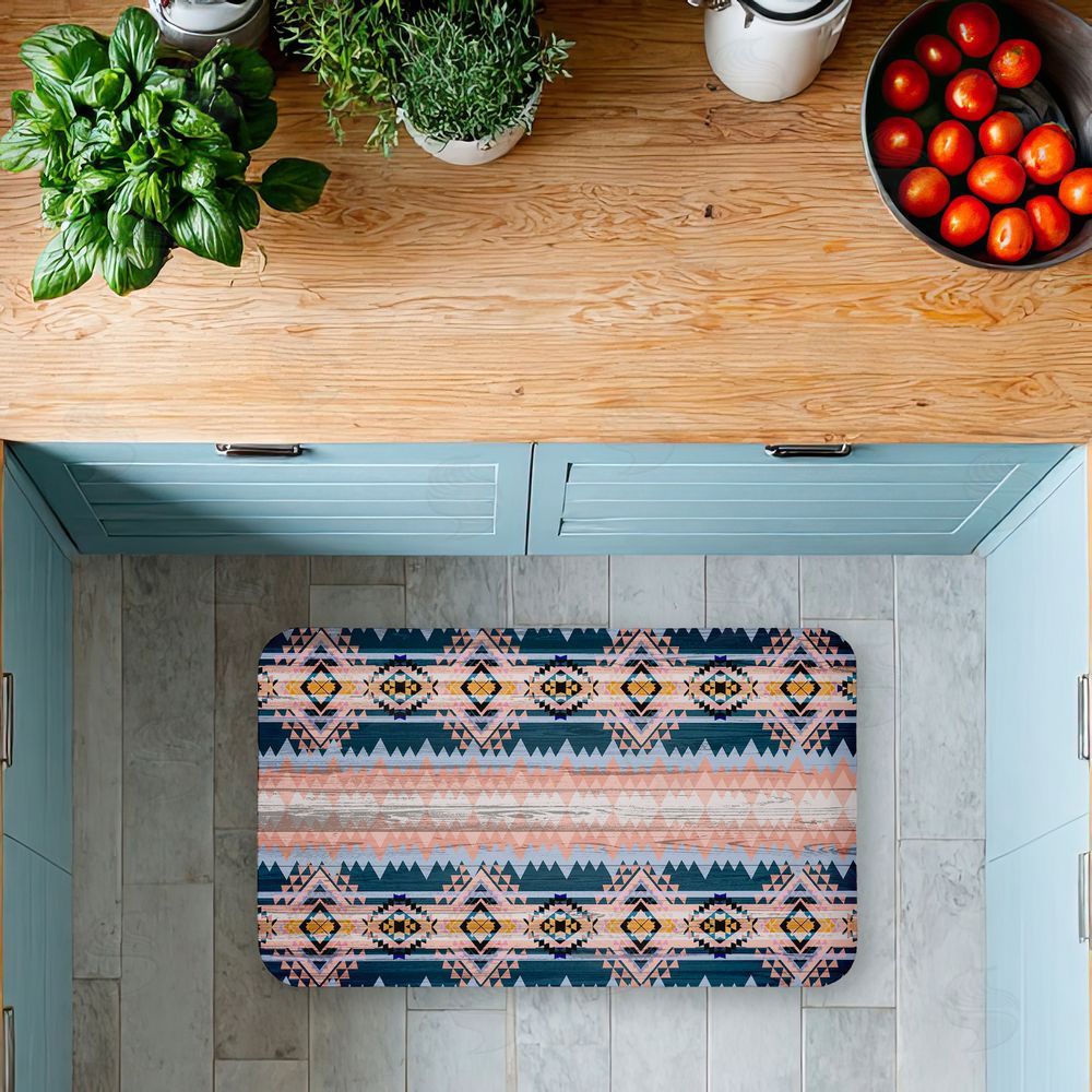 Jennifer Ellory Geometric Boho Vibe Stripes Kitchen Floor Mat
