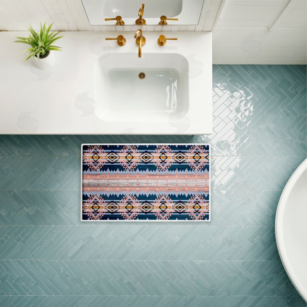 Jennifer Ellory Geometric Boho Vibe Stripes Plush Bathroom Floor Mat