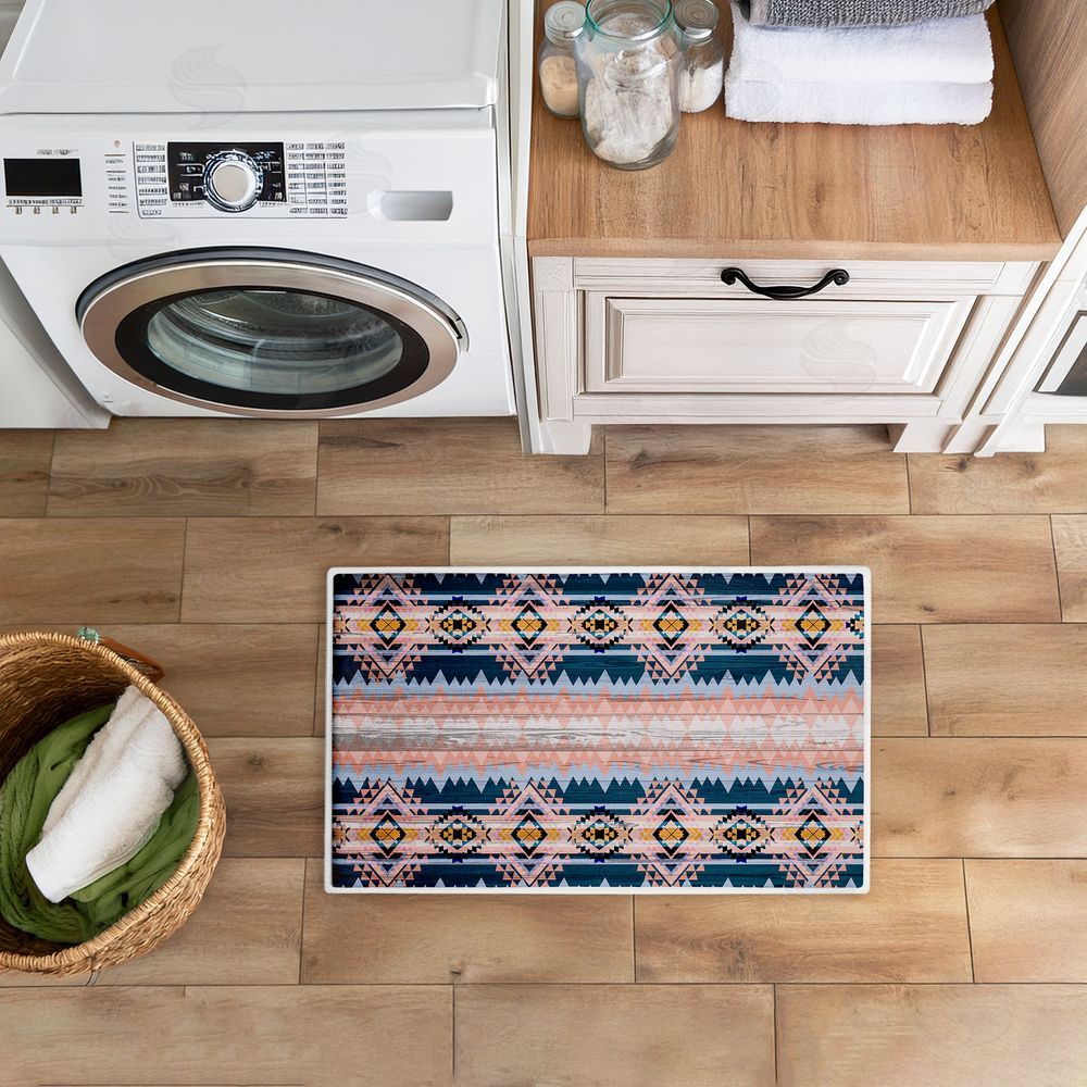 Jennifer Ellory Geometric Boho Vibe Stripes Plush Bathroom Floor Mat