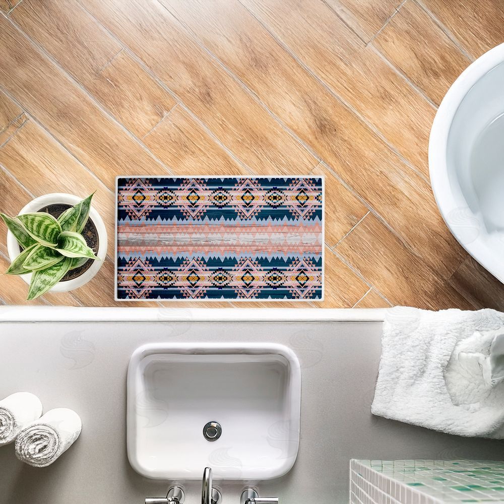 Jennifer Ellory Geometric Boho Vibe Stripes Plush Bathroom Floor Mat