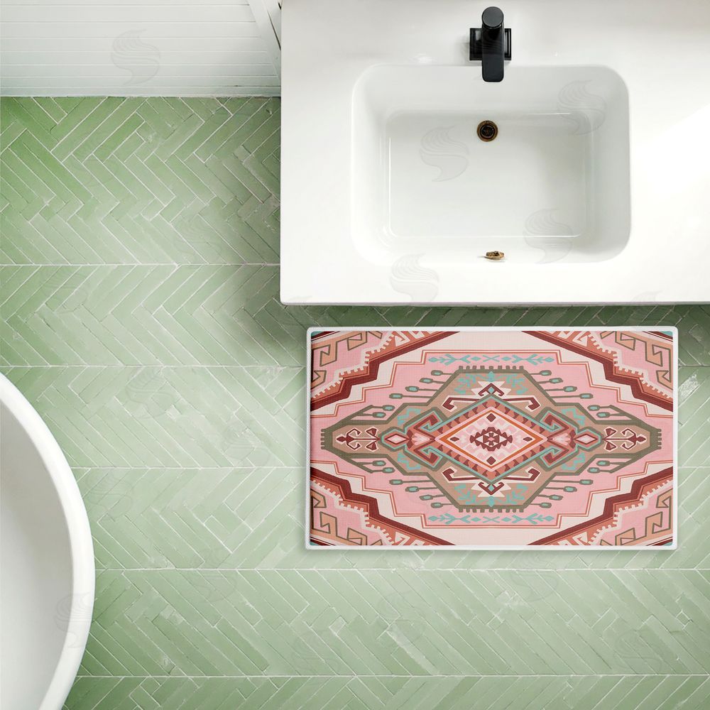 Corinne Lent Terracotta Dreams Pink Boho Plush Bathroom Floor Mat