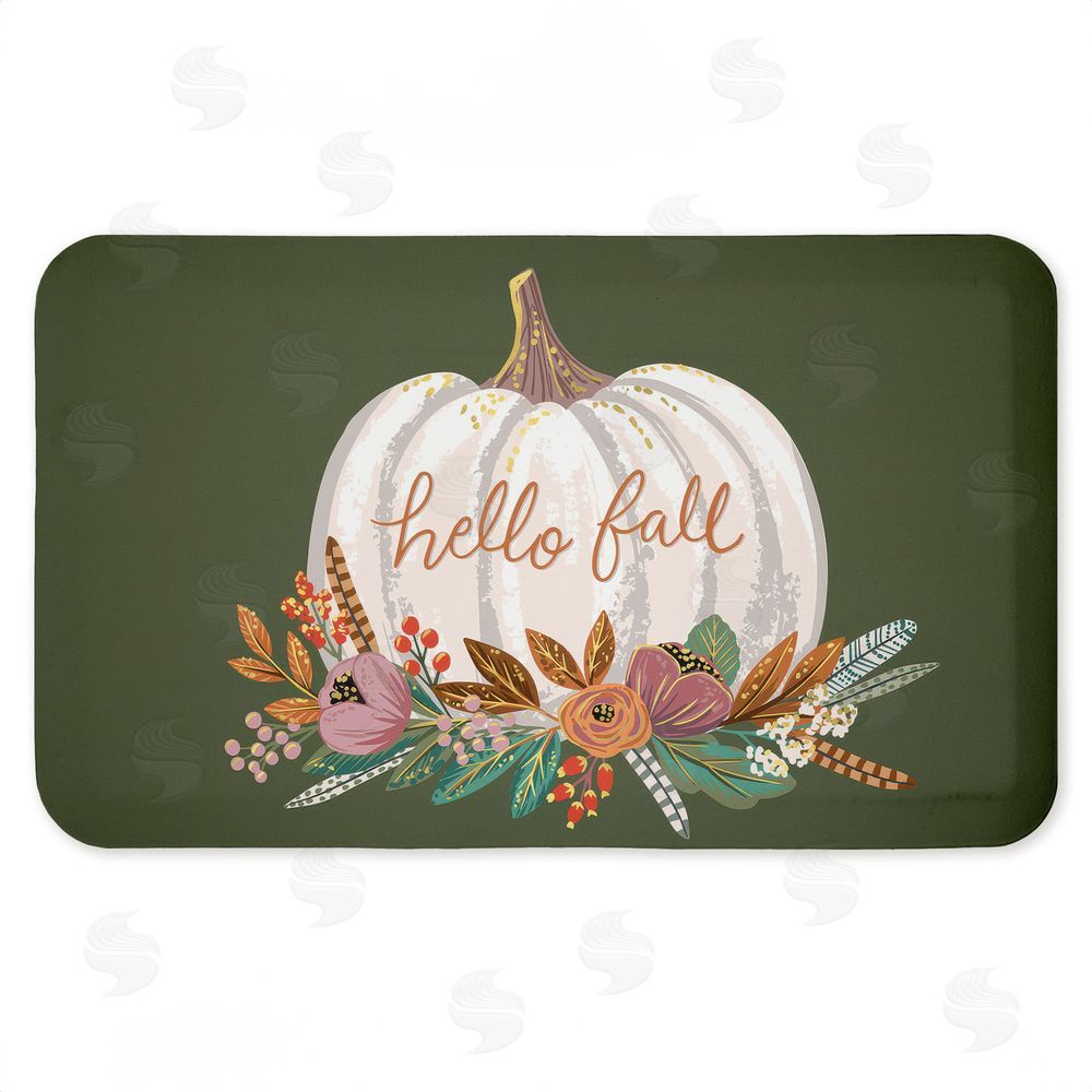 Caroline Alfreds Floral Pumpkin Fall Greeting Kitchen Floor Mat