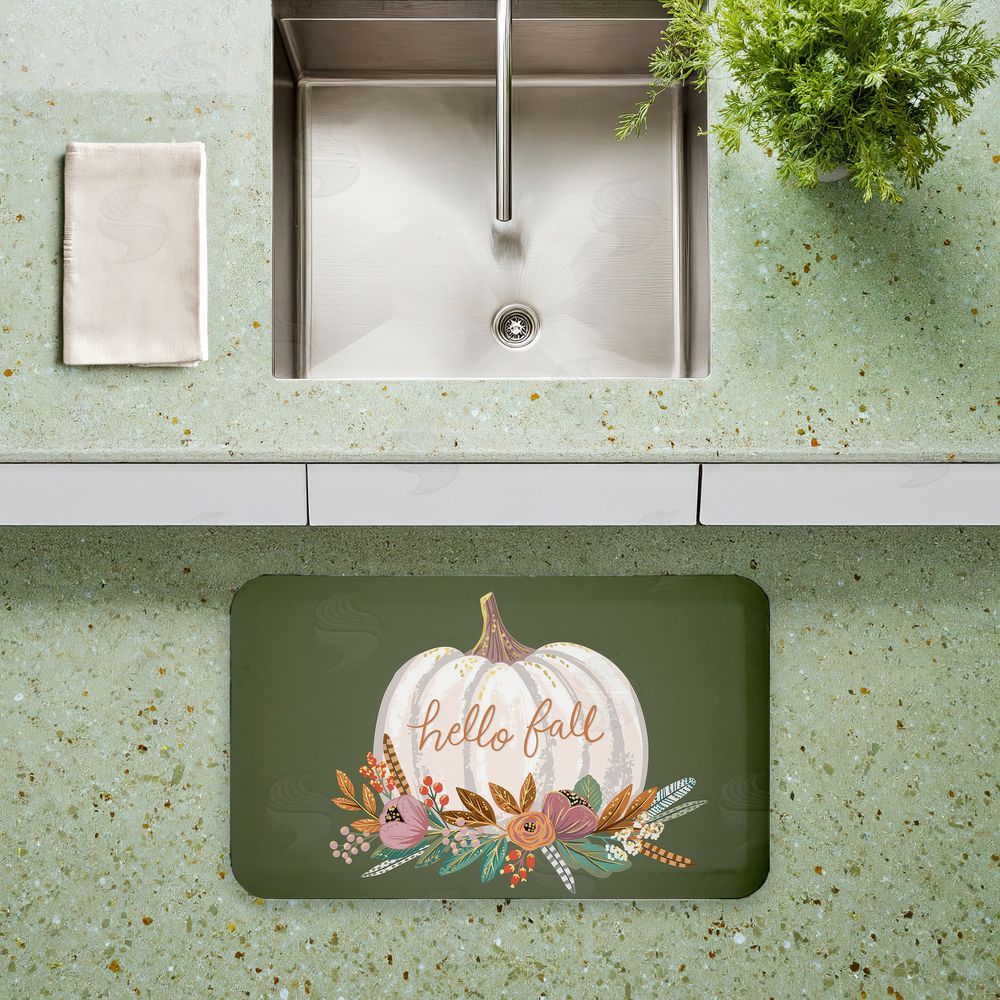 Caroline Alfreds Floral Pumpkin Fall Greeting Kitchen Floor Mat