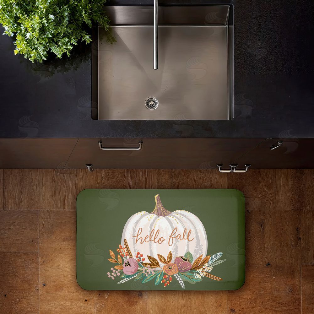 Caroline Alfreds Floral Pumpkin Fall Greeting Kitchen Floor Mat