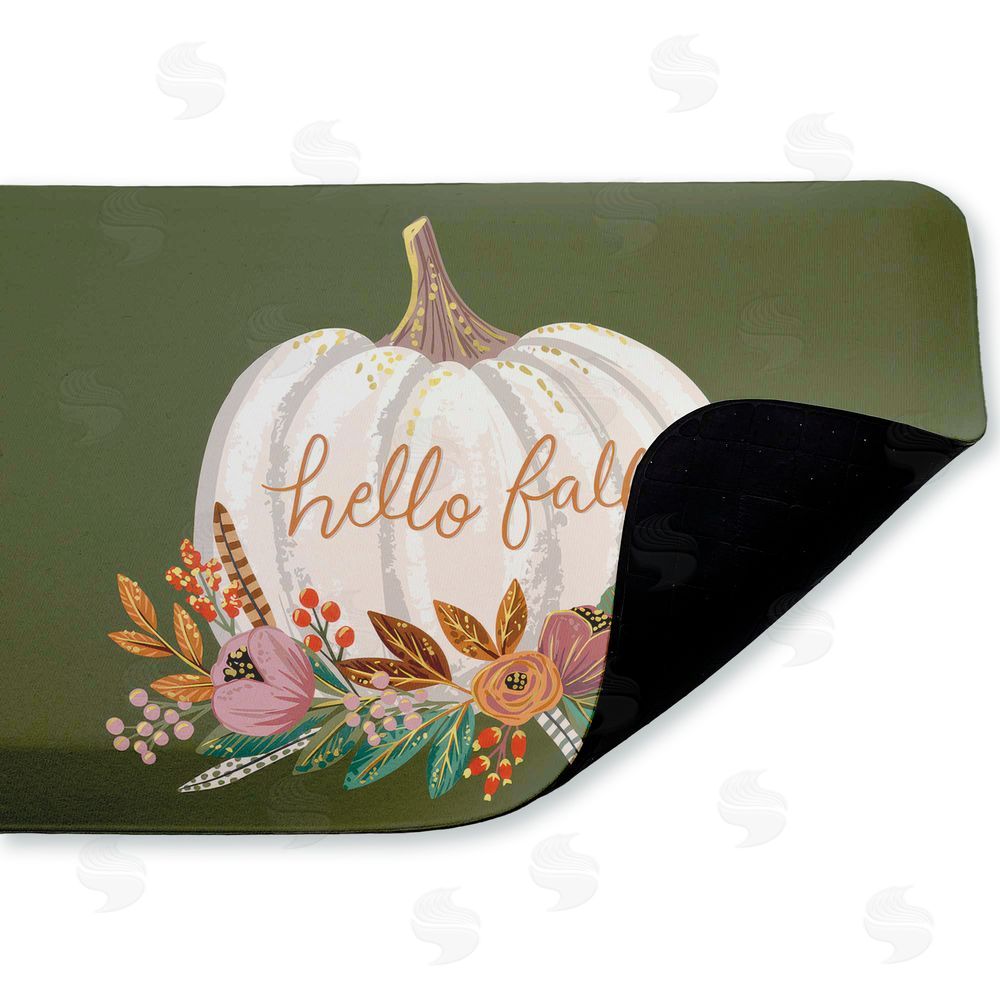 Caroline Alfreds Floral Pumpkin Fall Greeting Kitchen Floor Mat