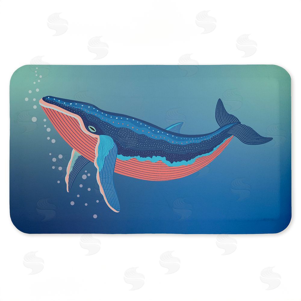 Darlene Seale Coastal Whale with Bubbles Kitchen Floor Mat
