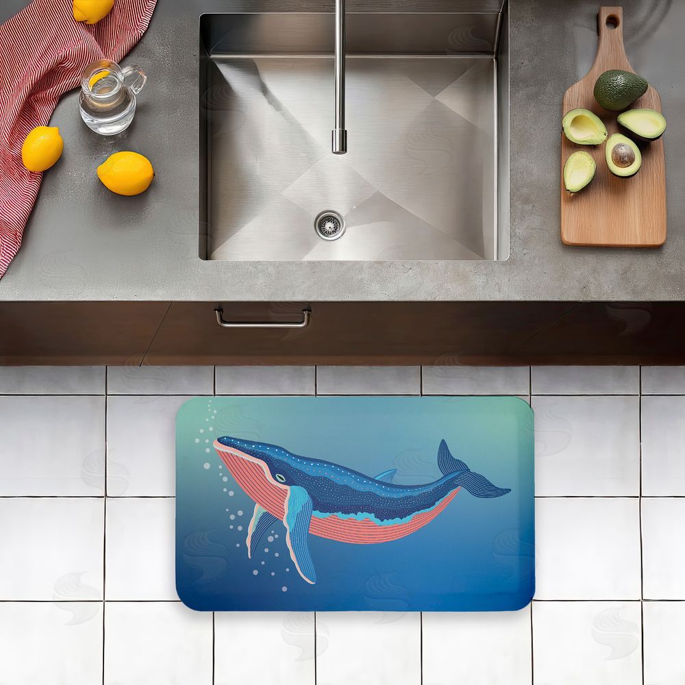 Darlene Seale Coastal Whale with Bubbles Kitchen Floor Mat