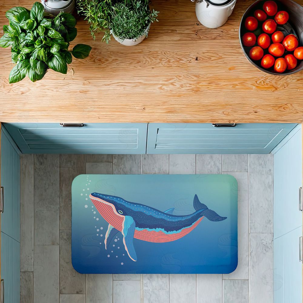Darlene Seale Coastal Whale with Bubbles Kitchen Floor Mat