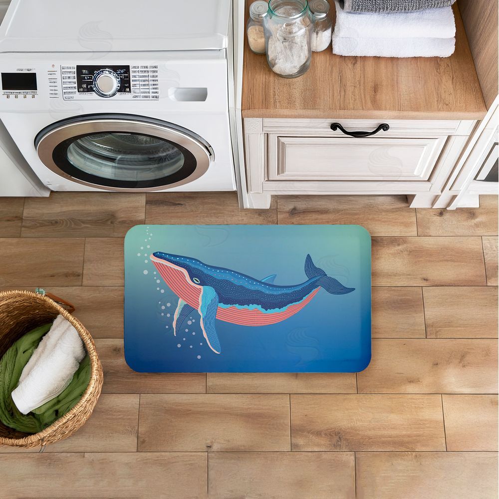 Darlene Seale Coastal Whale with Bubbles Kitchen Floor Mat