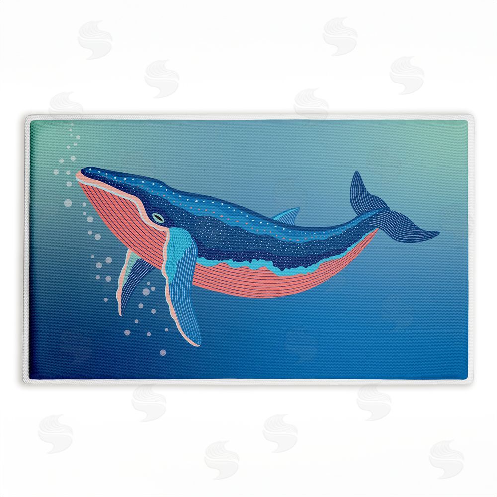 Darlene Seale Coastal Whale with Bubbles Plush Bathroom Floor Mat
