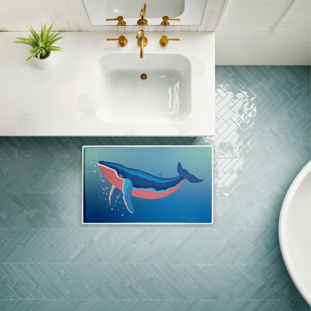 Darlene Seale Coastal Whale with Bubbles Plush Bathroom Floor Mat