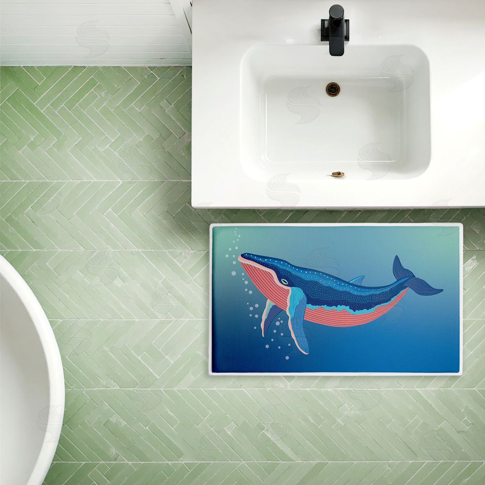 Darlene Seale Coastal Whale with Bubbles Plush Bathroom Floor Mat