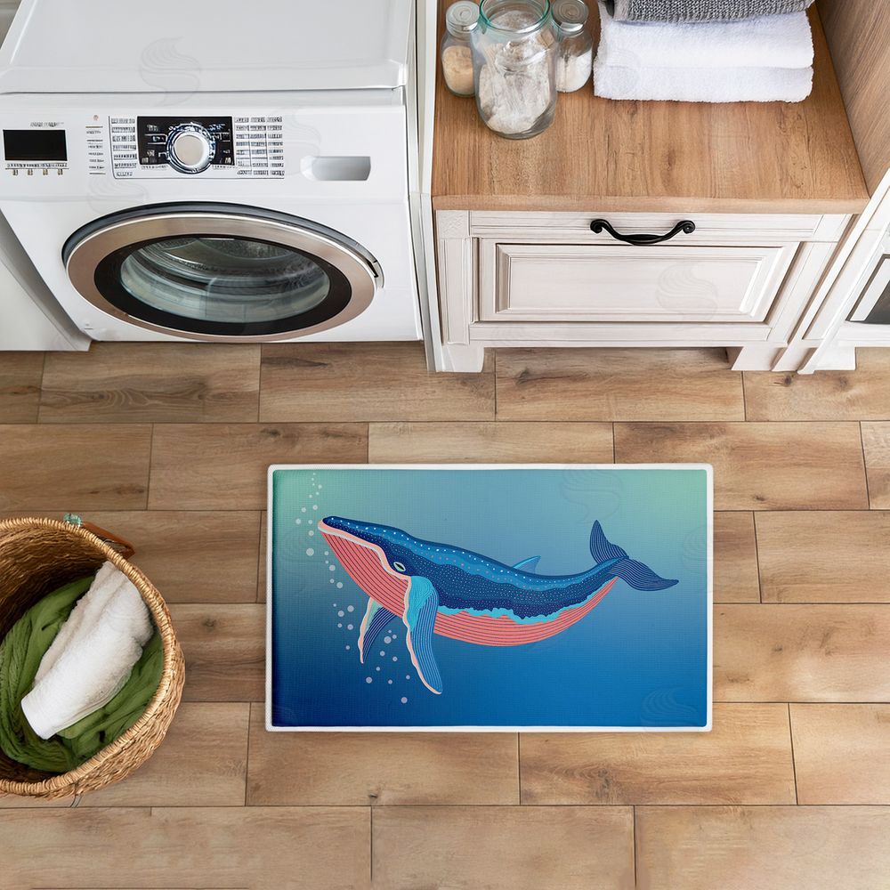 Darlene Seale Coastal Whale with Bubbles Plush Bathroom Floor Mat