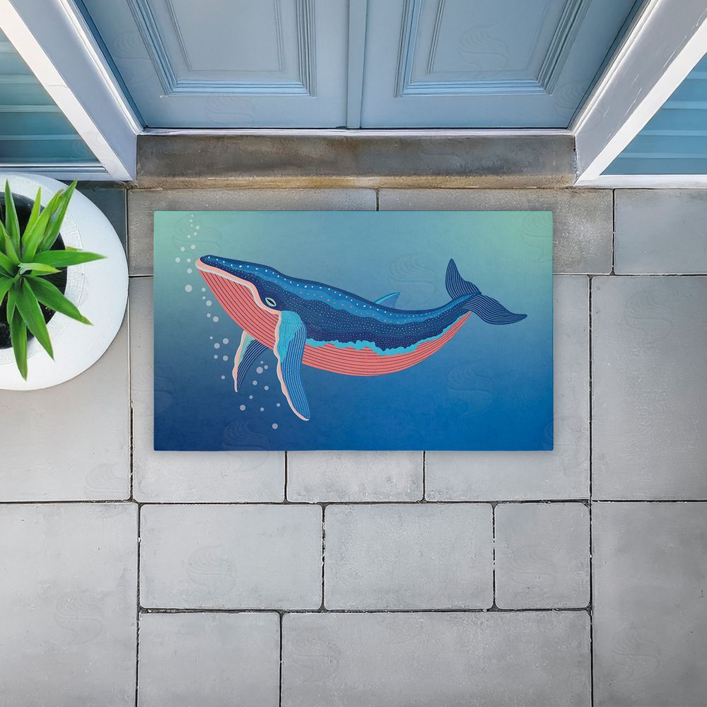 Darlene Seale Coastal Whale with Bubbles Unwoven Outdoor Door Mat
