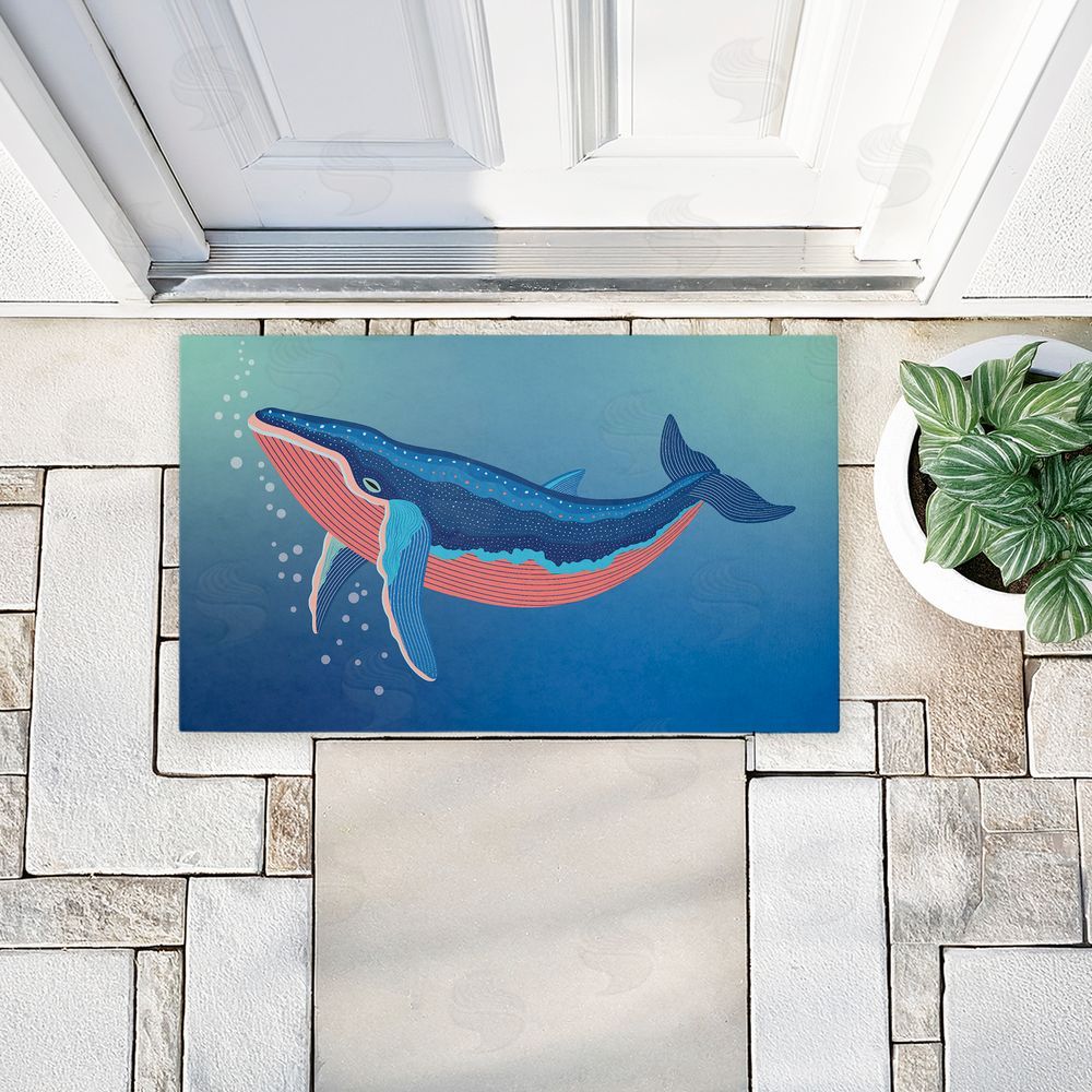 Darlene Seale Coastal Whale with Bubbles Unwoven Outdoor Door Mat