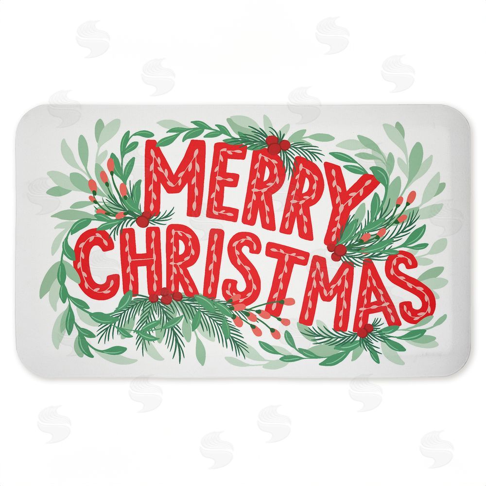 Heather McLaughlin Retro Merry Christmas & Foliage Kitchen Floor Mat