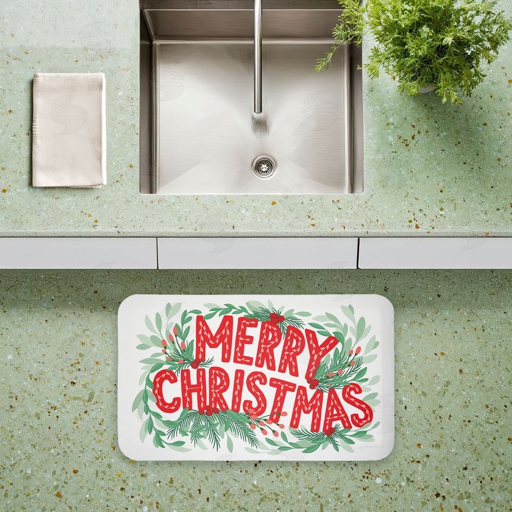 Heather McLaughlin Retro Merry Christmas & Foliage Kitchen Floor Mat